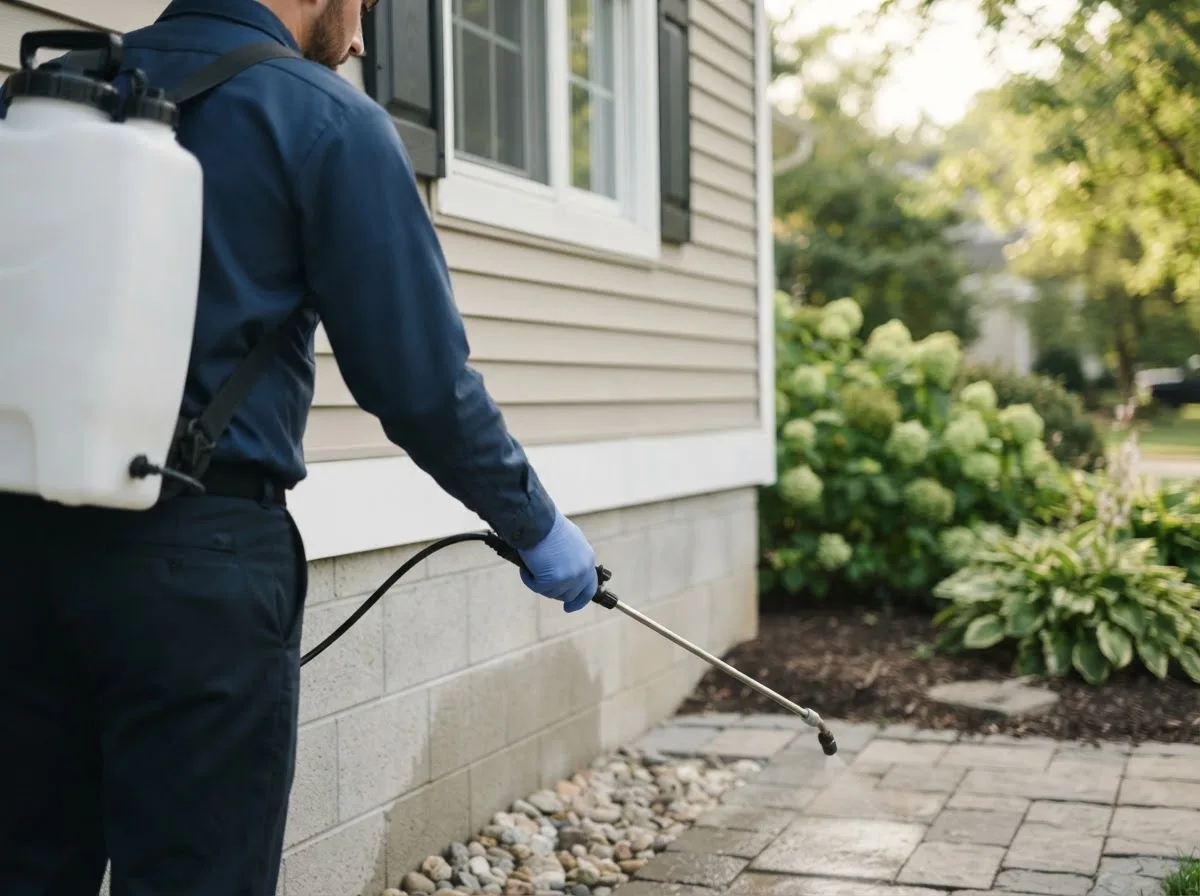 Pest control technician inspecting a home in Brewer, ME